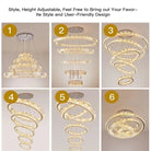 6 Tier Crystal Ring Chandelier for High Ceiling - ChromeWarm white 3000KBlushlighting