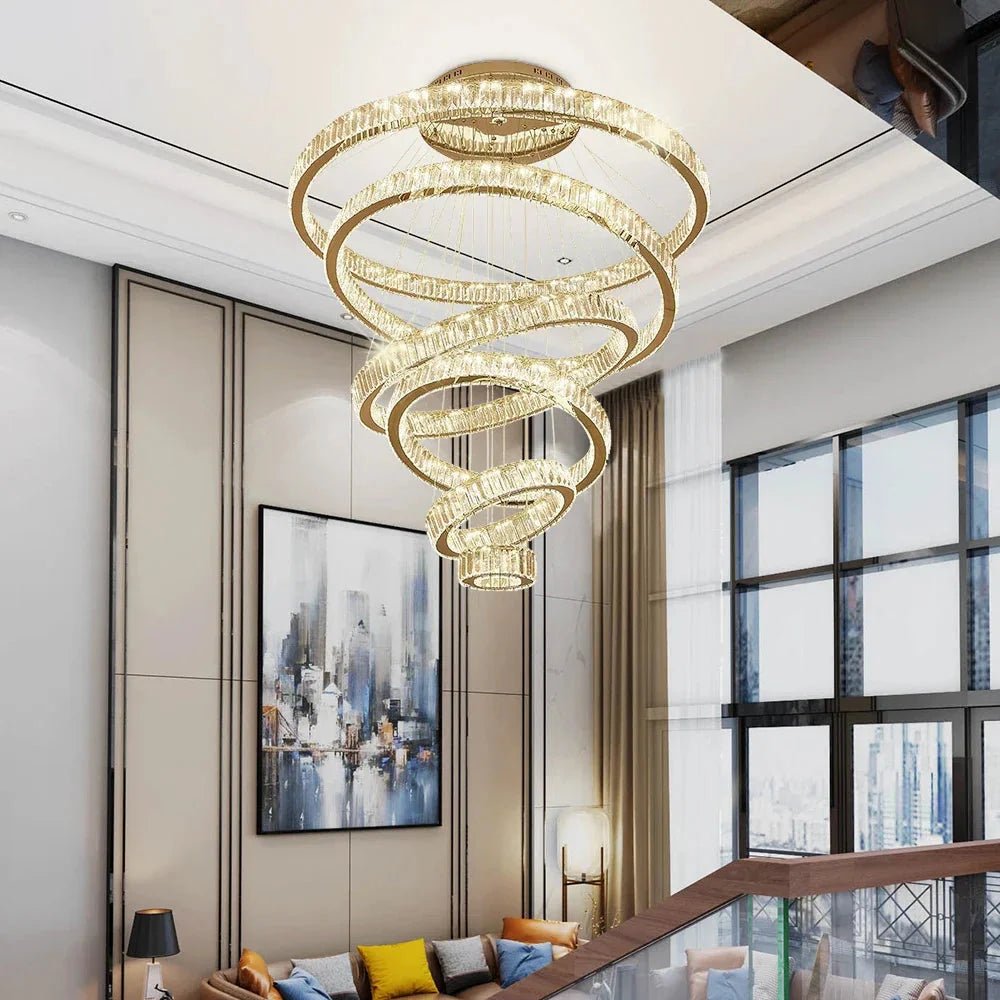6 Tier Crystal Ring Chandelier for High Ceiling - GoldWarm white 3000KBlushlighting