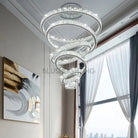 6 Tier Crystal Ring Chandelier for High Ceiling - ChromeWarm white 3000KBlushlighting