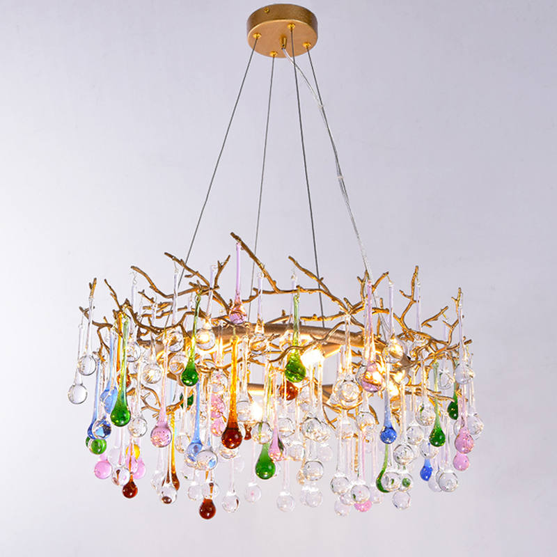 Avis CBUorful Crystal Raindrop Branch Chandelier - Ineffable Lighting