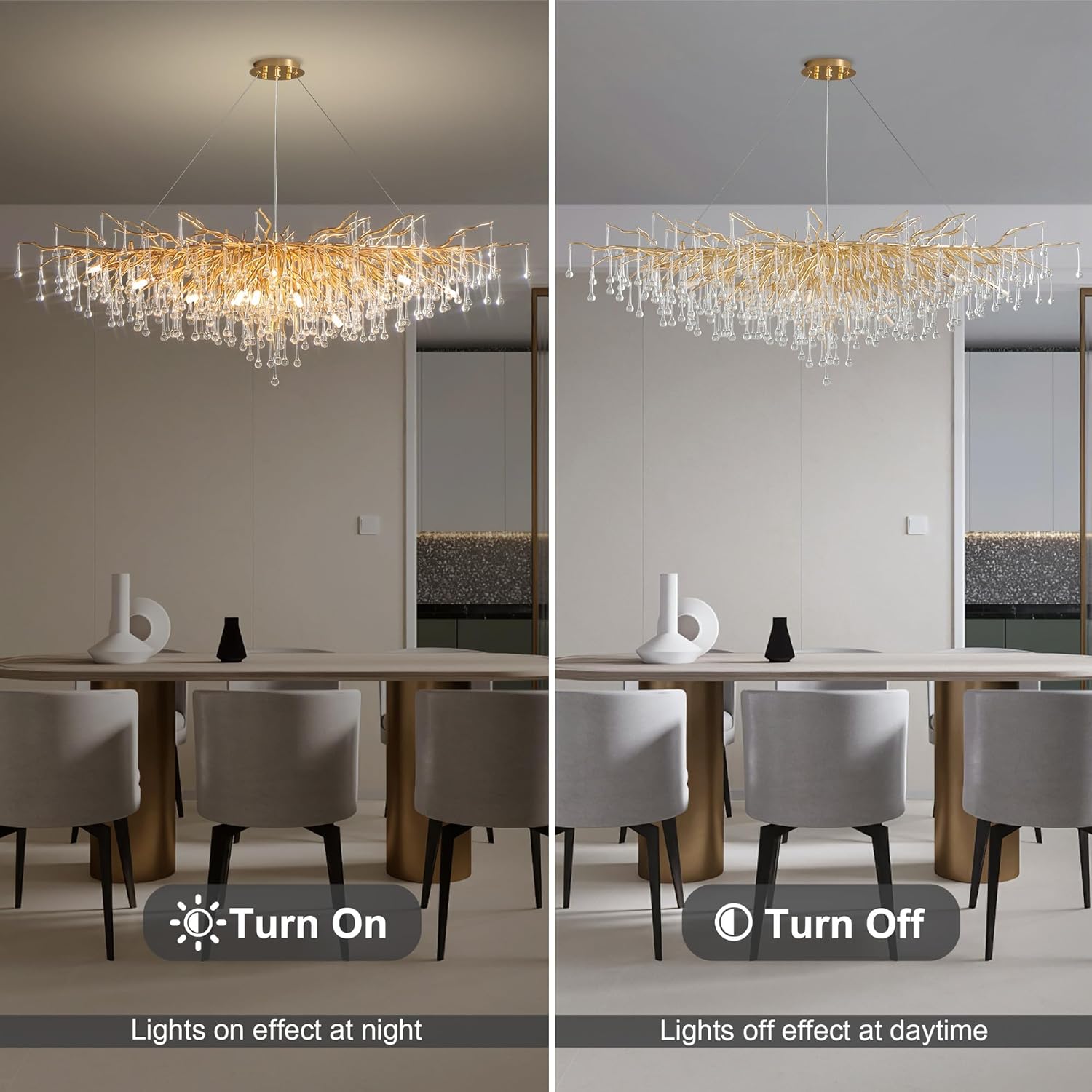 63" Black Modern Crystal Tree Branch Chandelier with 15 Lights - GoldRectangular - L63"Blushlighting