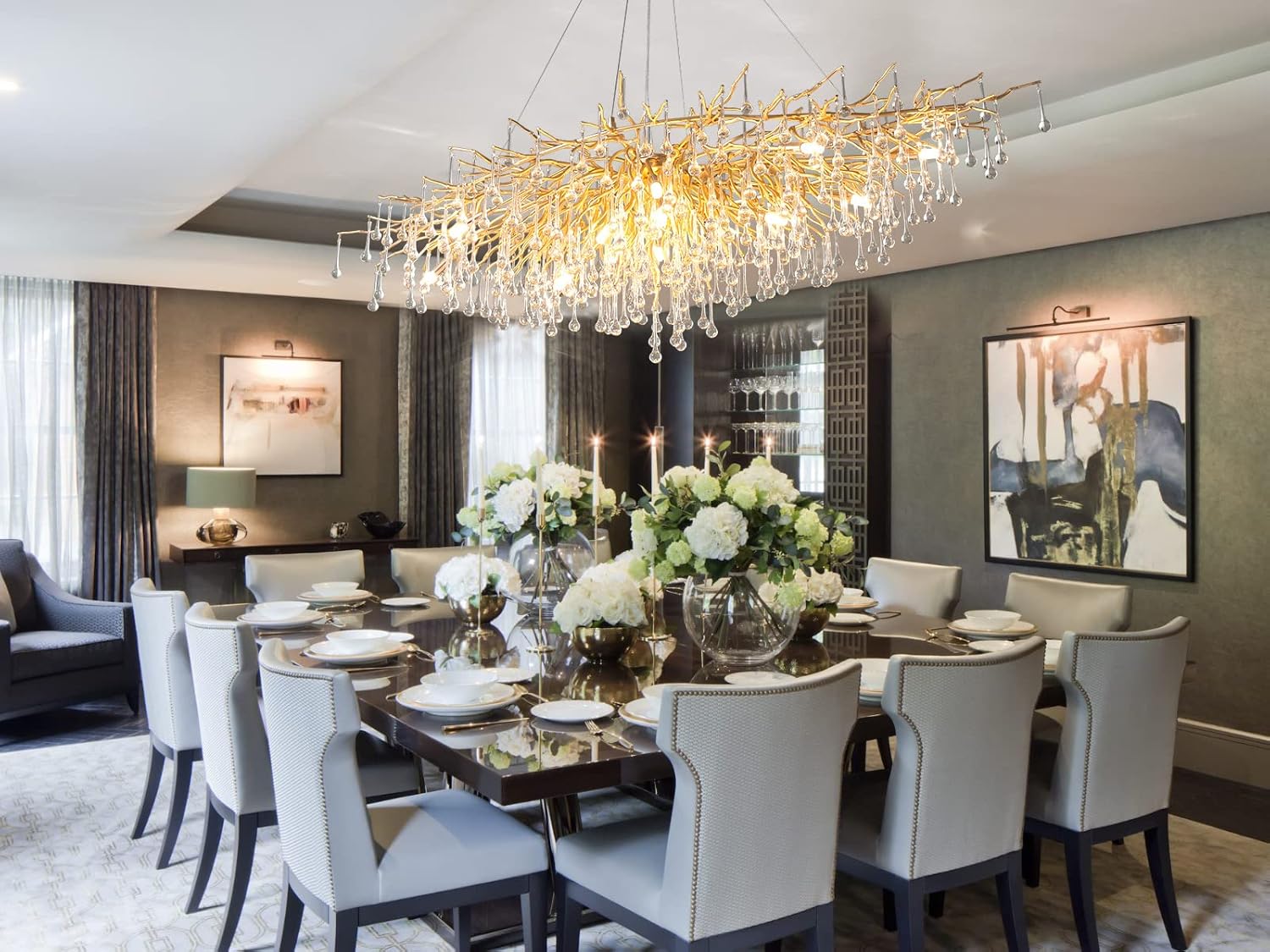 63" Black Modern Crystal Tree Branch Chandelier with 15 Lights - GoldRectangular - L63"Blushlighting