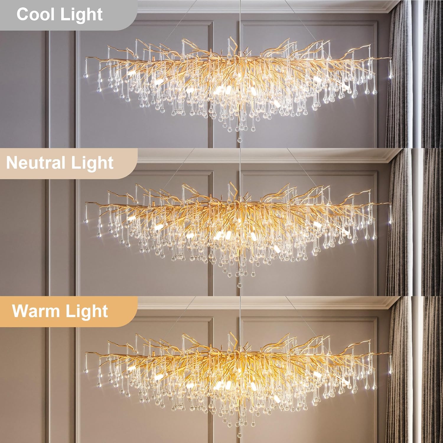 63" Black Modern Crystal Tree Branch Chandelier with 15 Lights - GoldRectangular - L63"Blushlighting