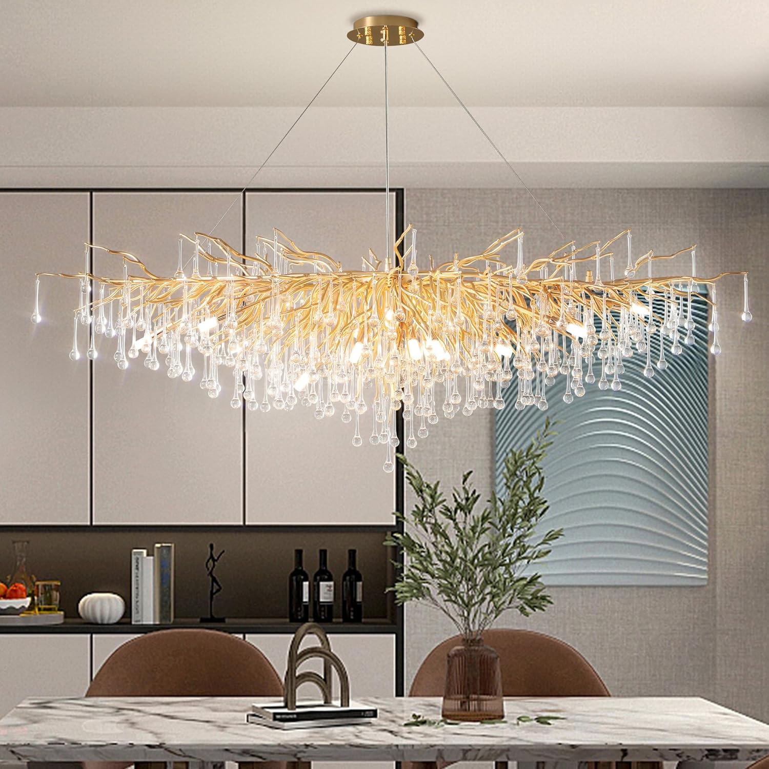 63" Black Modern Crystal Tree Branch Chandelier with 15 Lights - GoldRectangular - L63"Blushlighting