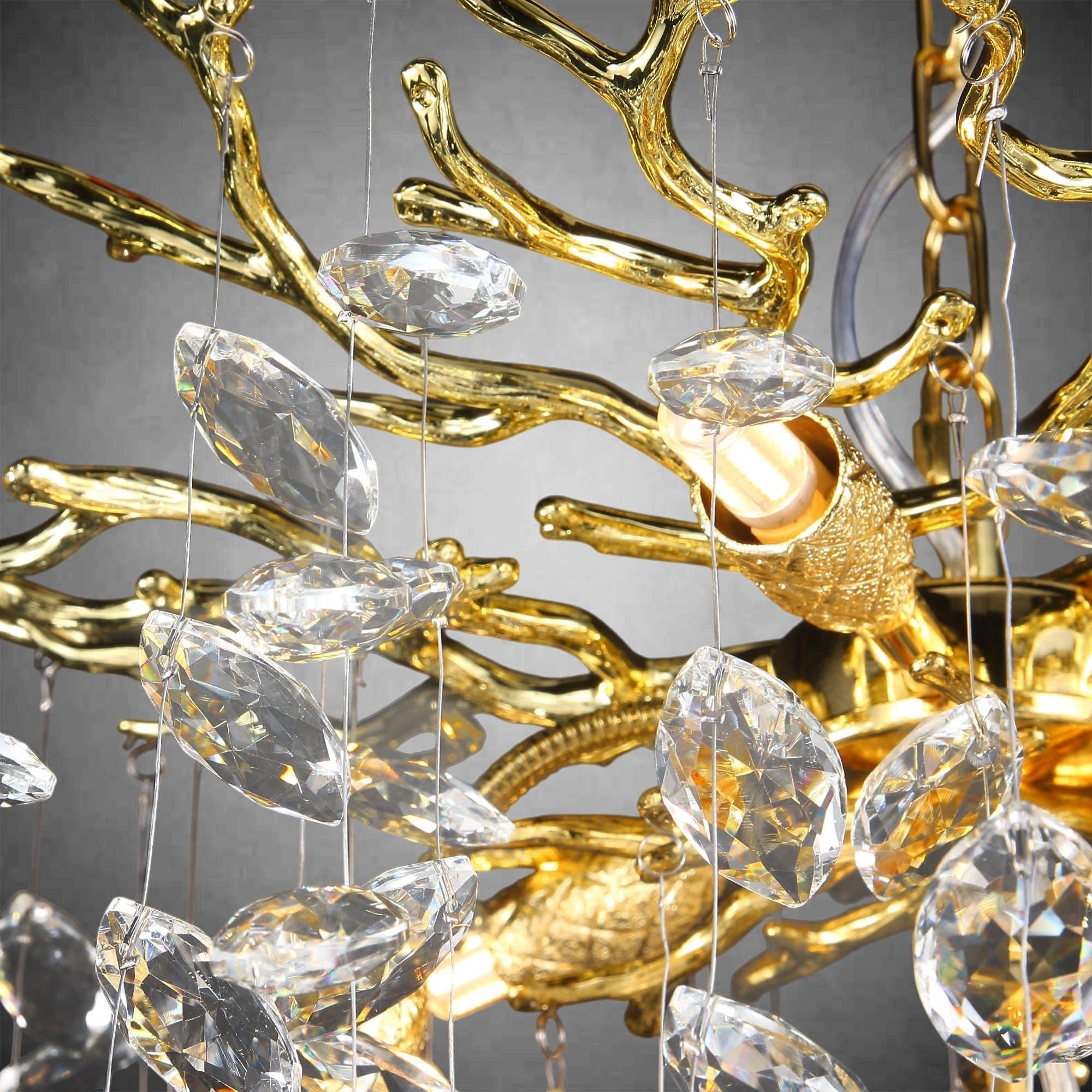 63'' Long Crystal Modern Gold Tree Branch Chandelier - GoldBlushlighting