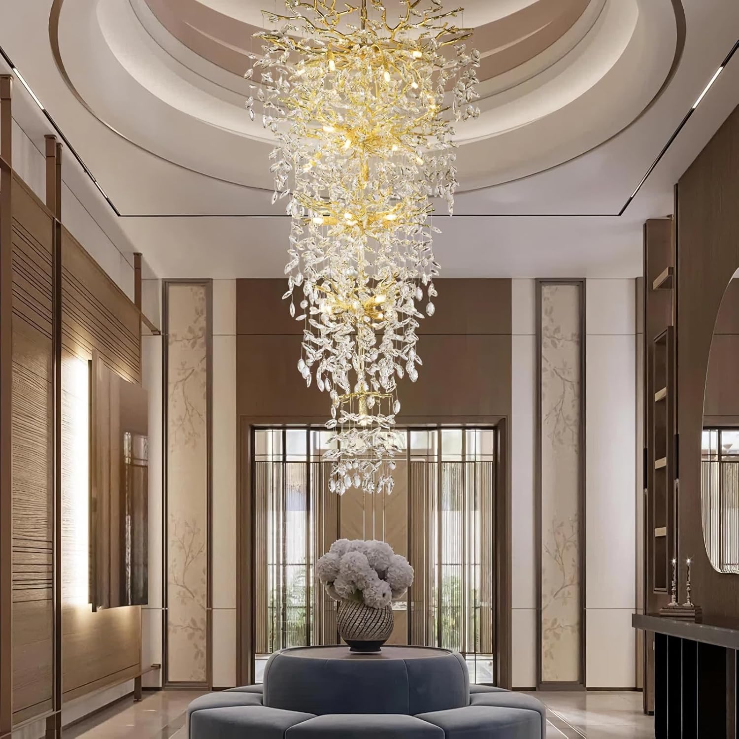 63'' Long Crystal Modern Gold Tree Branch Chandelier - GoldBlushlighting