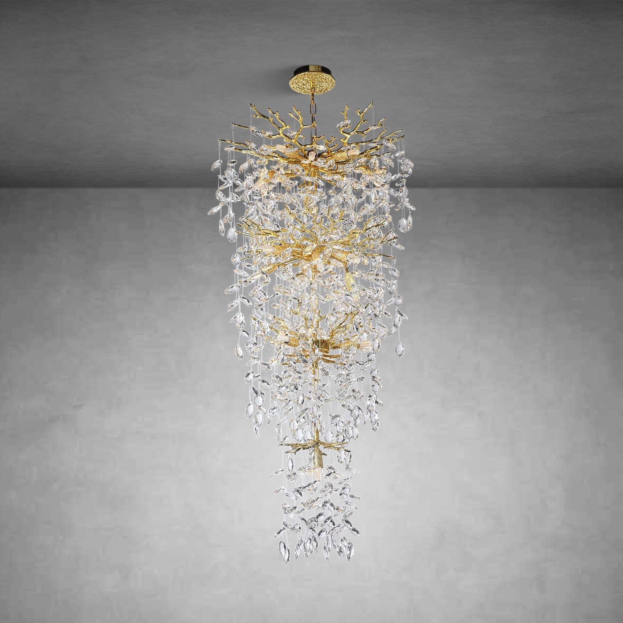 63'' Long Crystal Modern Gold Tree Branch Chandelier - GoldBlushlighting