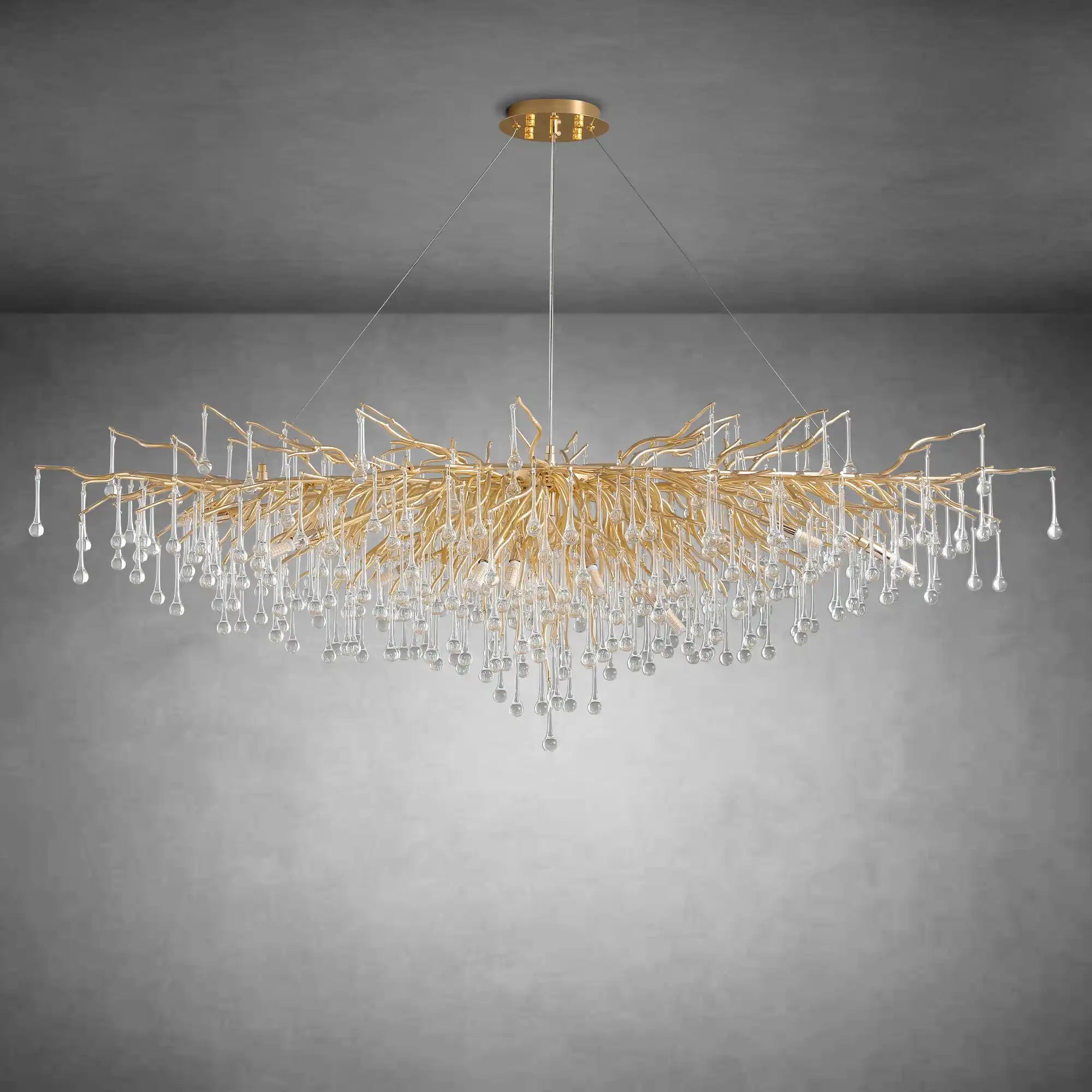 63" Modern Crystal Tree Branch Chandelier with 15 Lights - GoldRectangular - L63"Blushlighting