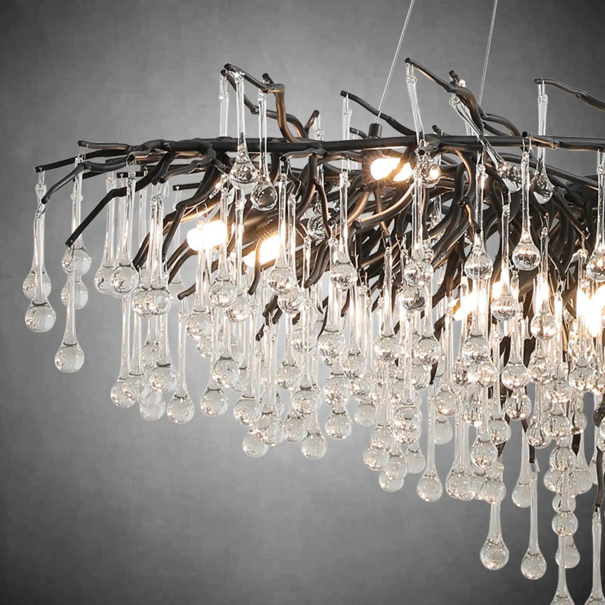 63" Modern Crystal Tree Branch Chandelier with 15 Lights - BlackRectangular - L63"Blushlighting
