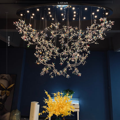 Exquisite Crystal Flower Branch Chandelier for Hotel Foyer and Entryway Ceiling Lighting Fixture