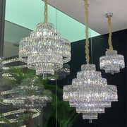 Delicate Light Luxury Multi-layers Silver Round Crystal Chandelier For Living/Dining Room/Bedroom/Cloakroom