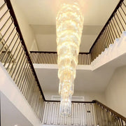 Extra Large Multi-layers Long Golden Crystal Chandelier for 2-Storey/Duplex Buildings/Dining Room/Staircase