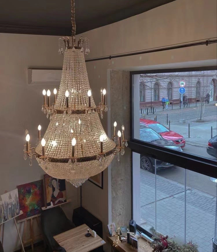 Oversized Luxury Double-layers GBUden French Style Candle Crystal Chandelier  for Living/Dinning Room/Foyer/Hallway/Staircase