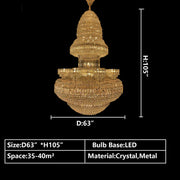 D63"*H105"  Extra Large European Empire  Crystal Chandelier in Gold Finish for High-ceiling Room