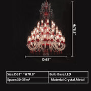 Oversized Red Glass Multi-tiered Branch Crystal Chandelier Traditional Artistic Flower Light Fixture For Big-foyer/staircase/hallway/entryway