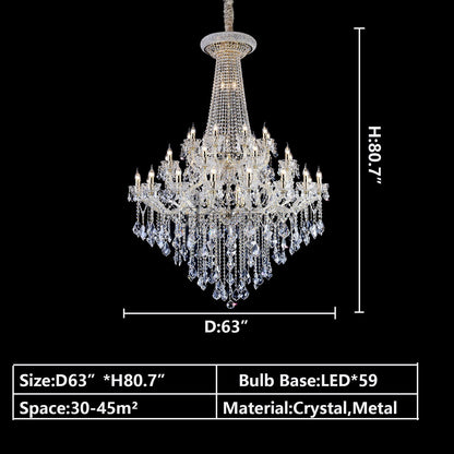 D63"*H80.7" 59LIGHTS crystal lighting-extra large/oversized/huge foyer candle branch crystal chandelier staircase ,hallway,coffee shop/restaurant chandelier clear crystal