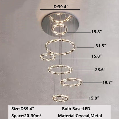 6 rings Modern Extra Large Multi-layers Ring Ceiling Crystal Chandelier For Staircase/Foyer/Hallway