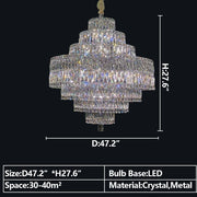 7layers:d47.2"*h27.6" Delicate Light Luxury Multi-layers Silver Round Crystal Chandelier For Living/Dining Room/Bedroom/Cloakroom