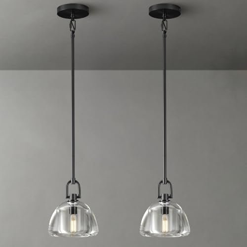 7" Black Glass Modern Pendant Light with Adjustable Height and Included E12 Bulb - Black - 7in - 1PC - RodsBlushlighting