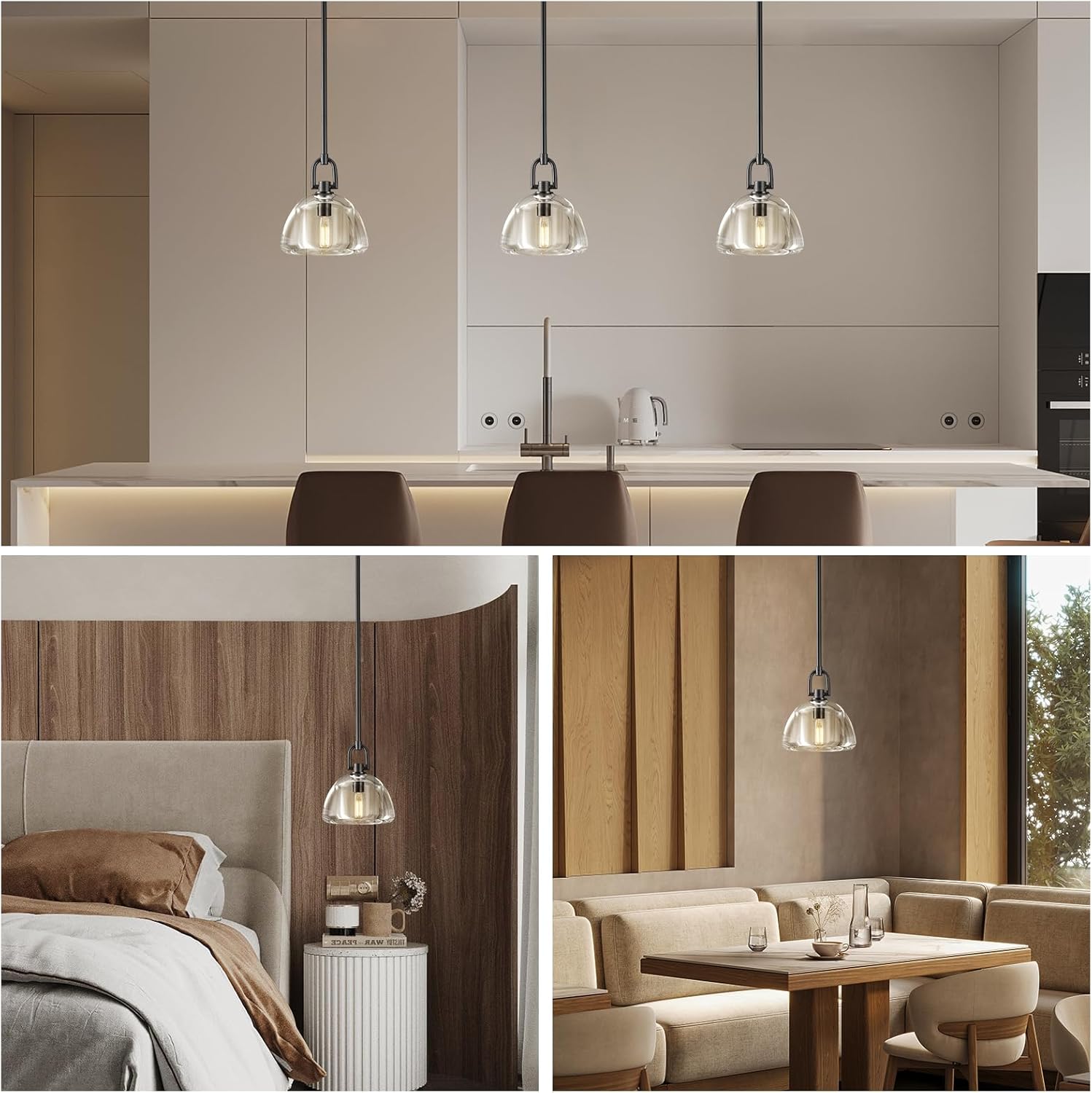 7" Black Glass Modern Pendant Light with Adjustable Height and Included E12 Bulb - Black - 7in - 1PC - RodsBlushlighting