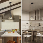 7" Black Glass Modern Pendant Light with Adjustable Height and Included E12 Bulb