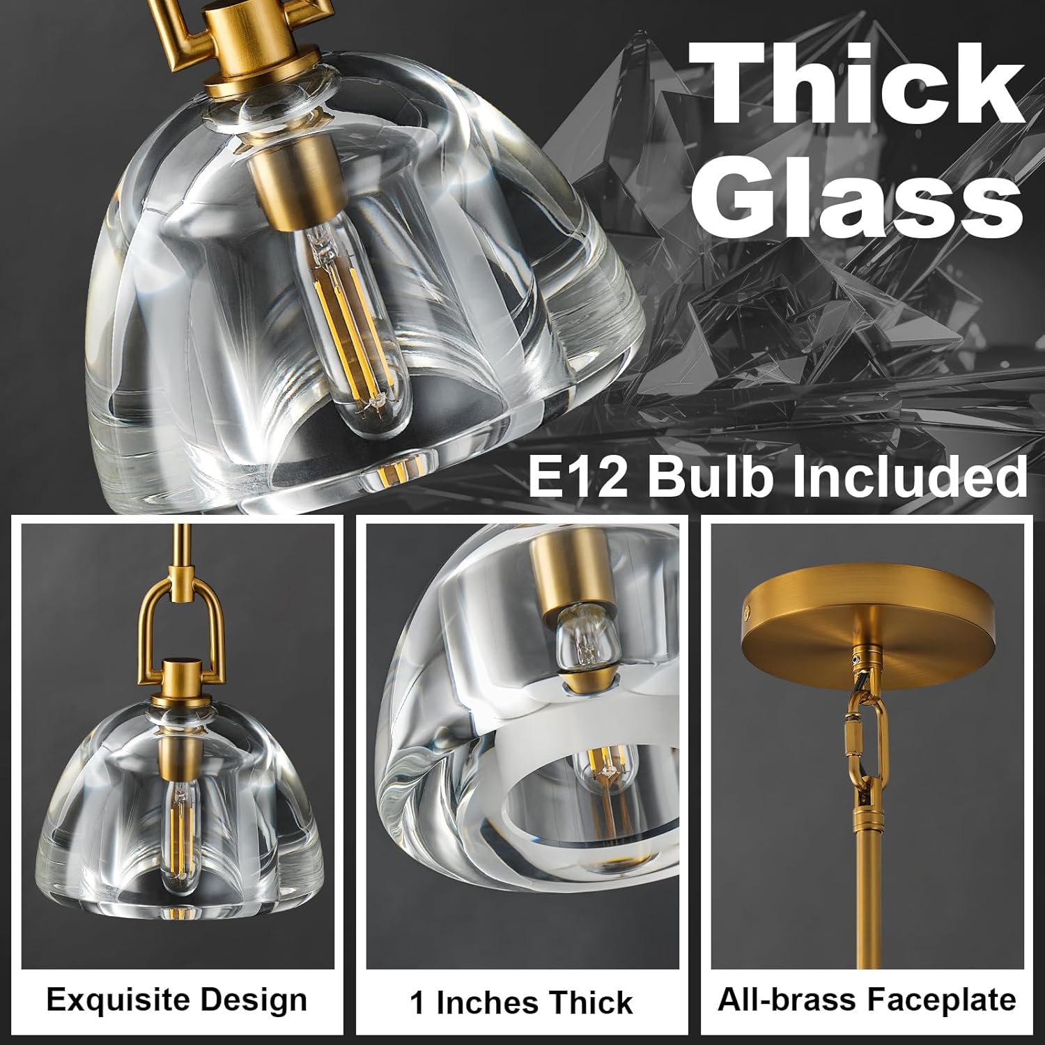 7 - inch Glass Brass Pendant Light with Adjustable Height – 2 Pack - Brass - D7in - 2PCSBlushlighting