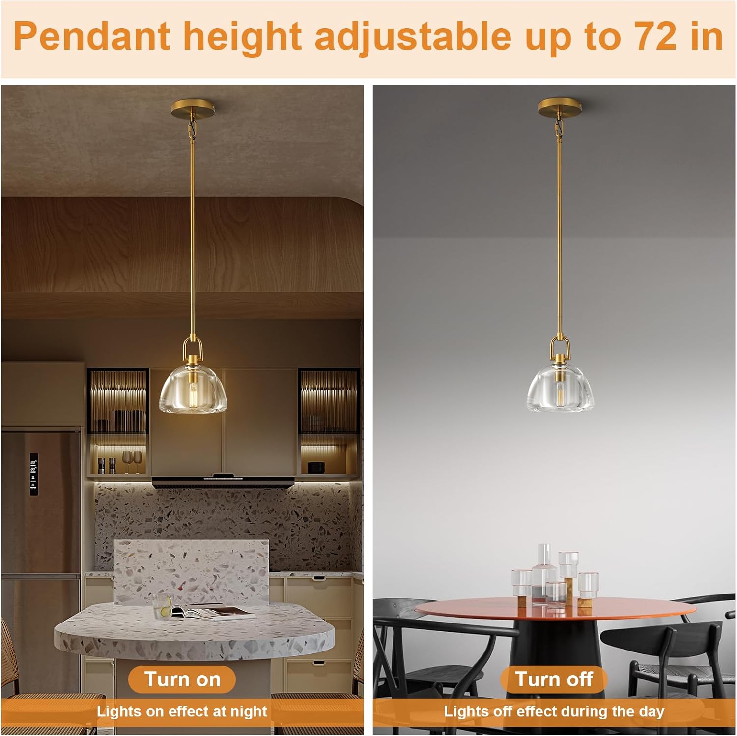 7 - inch Glass Brass Pendant Light with Adjustable Height – 2 Pack - Brass - D7in - 2PCSBlushlighting