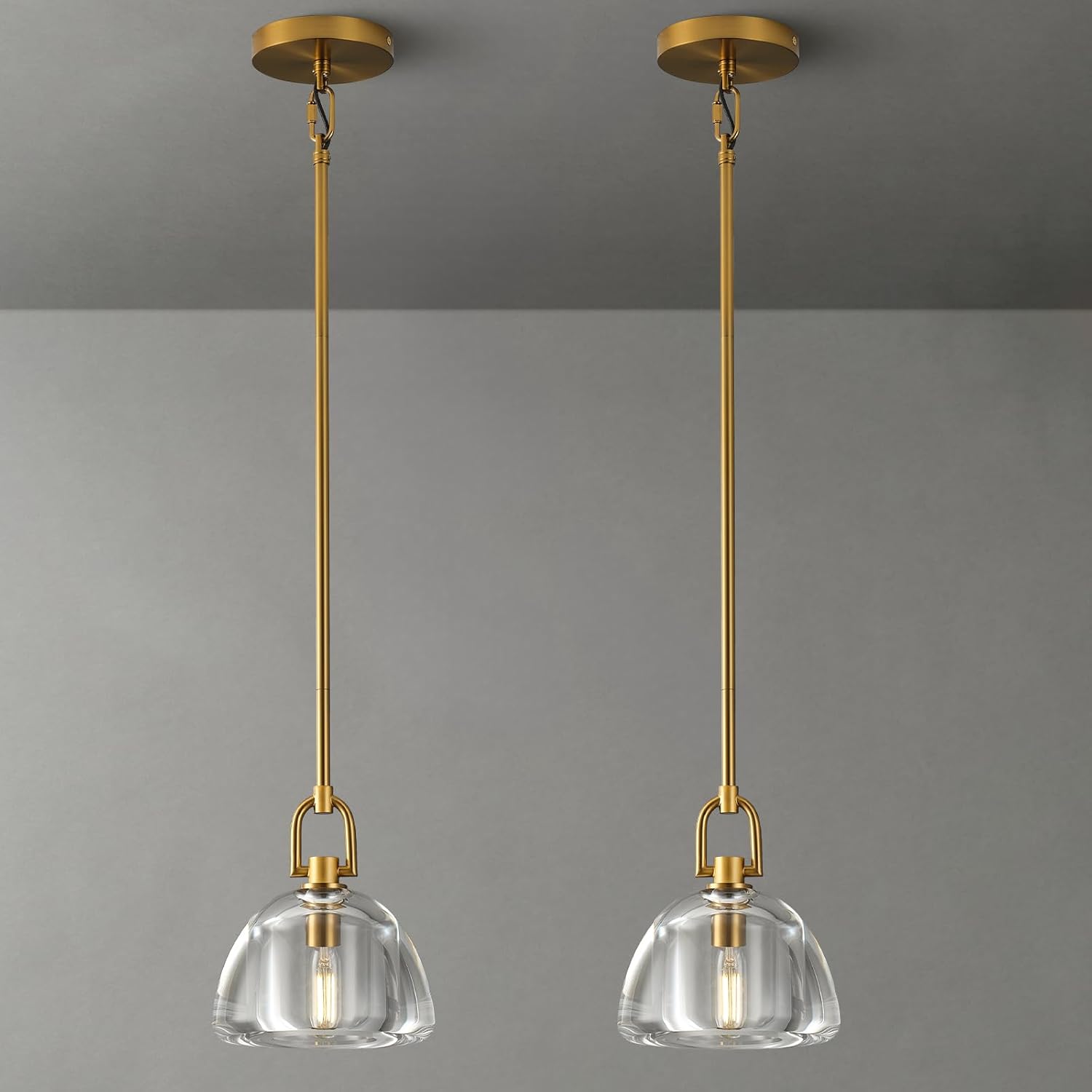 7 - inch Glass Brass Pendant Light with Adjustable Height – 2 Pack - Brass - D7in - 2PCSBlushlighting