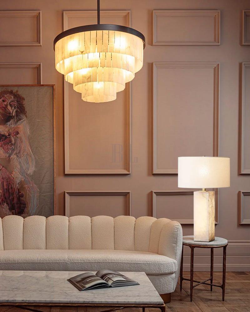 7-Layer Round Alabaster Chandelier lamp black for living room, bedroom, dining room-American Vintage chandelier lamp-Blushlighting-Blushlighting