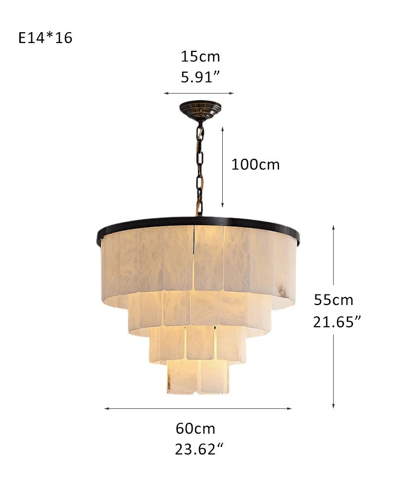 7-Layer Round Alabaster Chandelier lamp black for living room, bedroom, dining room-American Vintage chandelier lamp-Blushlighting-4R-D60*H55CM/D23.62*H21.65"-White + Black-Blushlighting