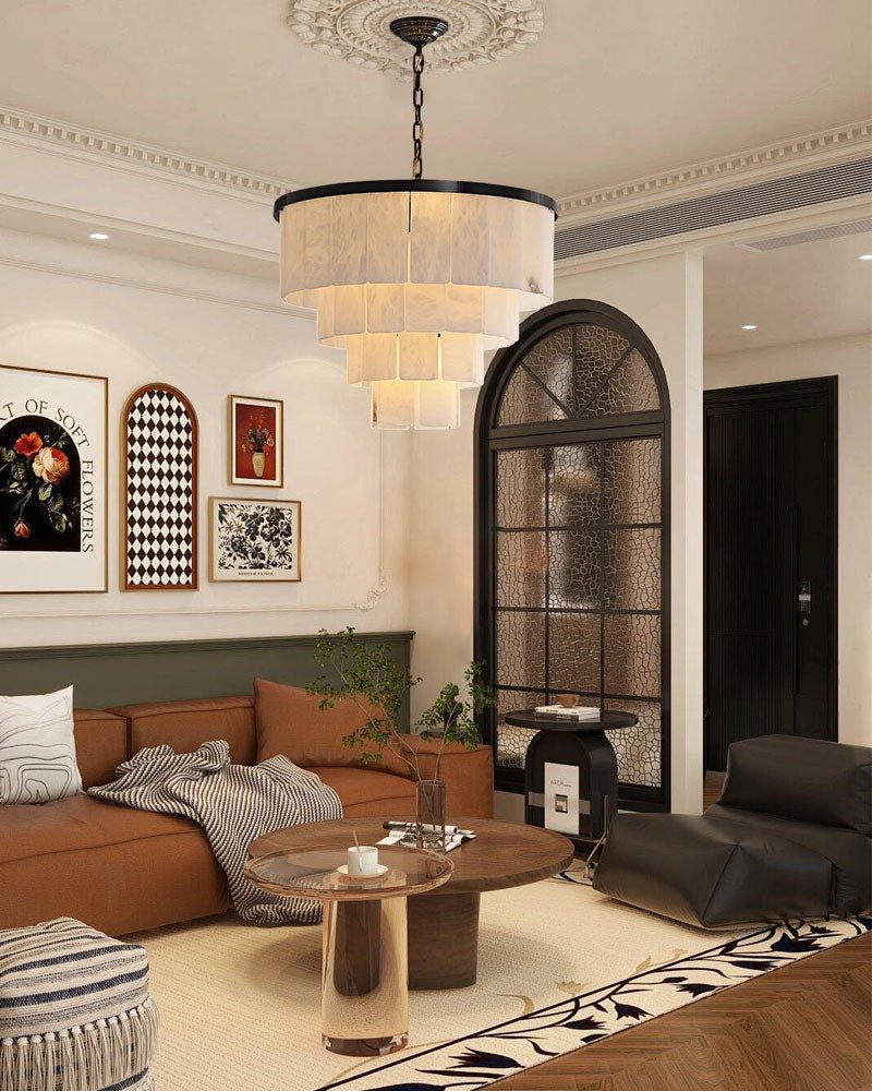 7-Layer Round Alabaster Chandelier lamp black for living room, bedroom, dining room-American Vintage chandelier lamp-Blushlighting-Blushlighting