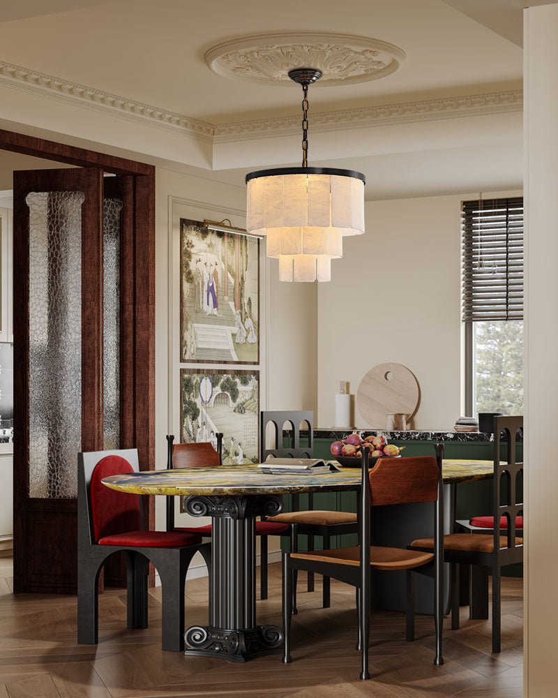 7-Layer Round Alabaster Chandelier lamp black for living room, bedroom, dining room-American Vintage chandelier lamp-Blushlighting-Blushlighting