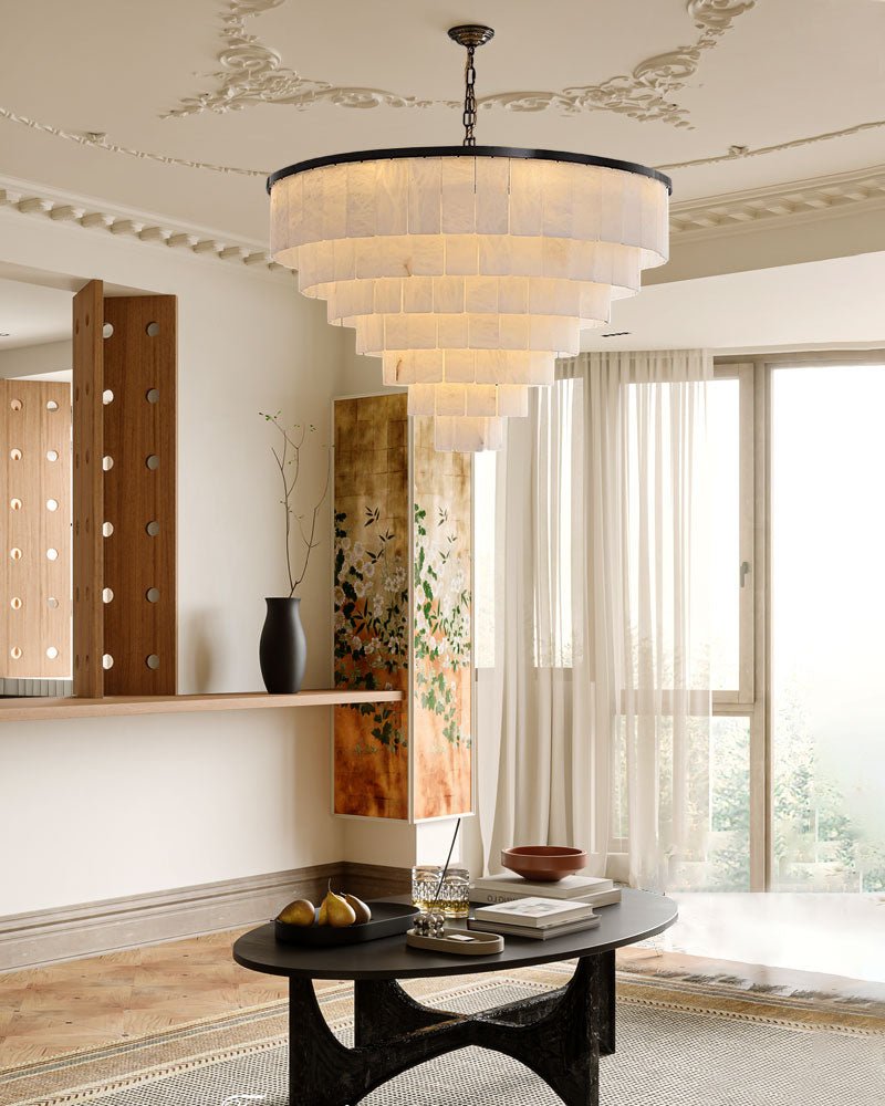 7-Layer Round Alabaster Chandelier lamp black for living room, bedroom, dining room-American Vintage chandelier lamp-Blushlighting-Blushlighting
