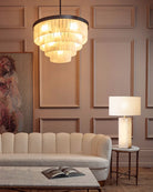 7-Layer Round Alabaster Chandelier lamp black for living room, bedroom, dining room-American Vintage chandelier lamp-Blushlighting-Blushlighting