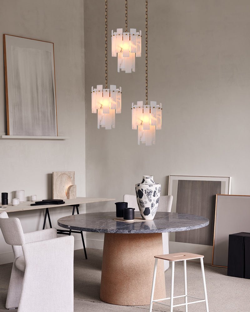 7-light 2-tier Alabaster marble Round Chandelier 13" with adjustable chain 150cm-Luxury Modern Chandelier-Blushlighting-Blushlighting