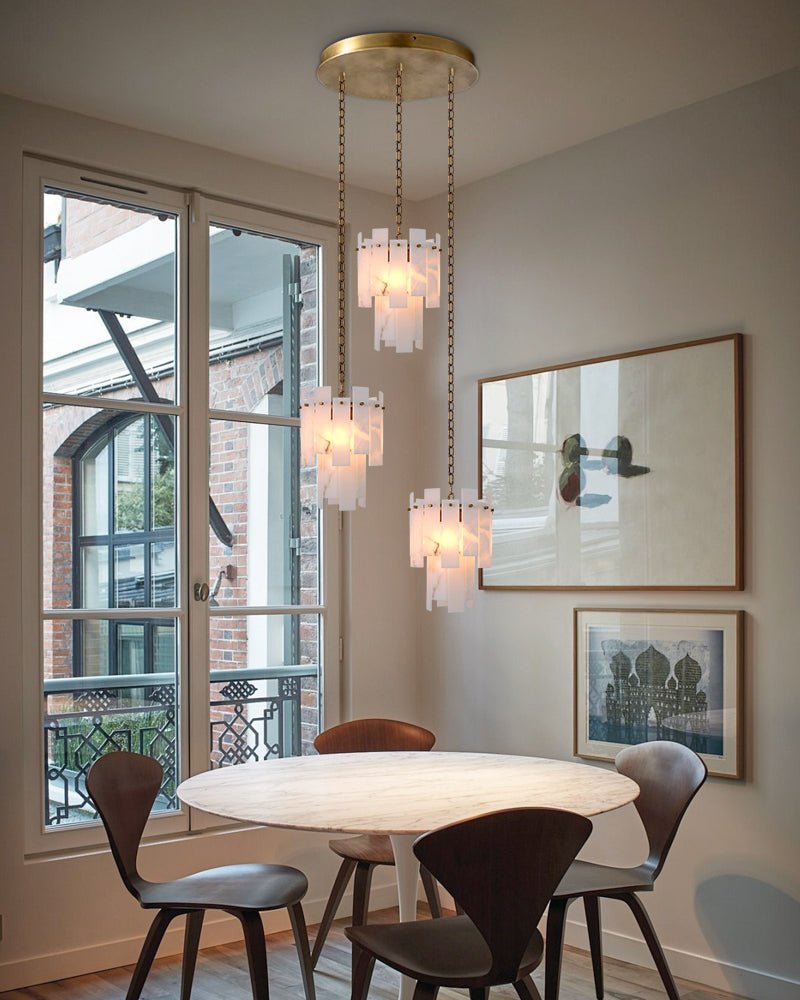 7-light 2-tier Alabaster marble Round Chandelier 13" with adjustable chain 150cm-Luxury Modern Chandelier-Blushlighting-Blushlighting