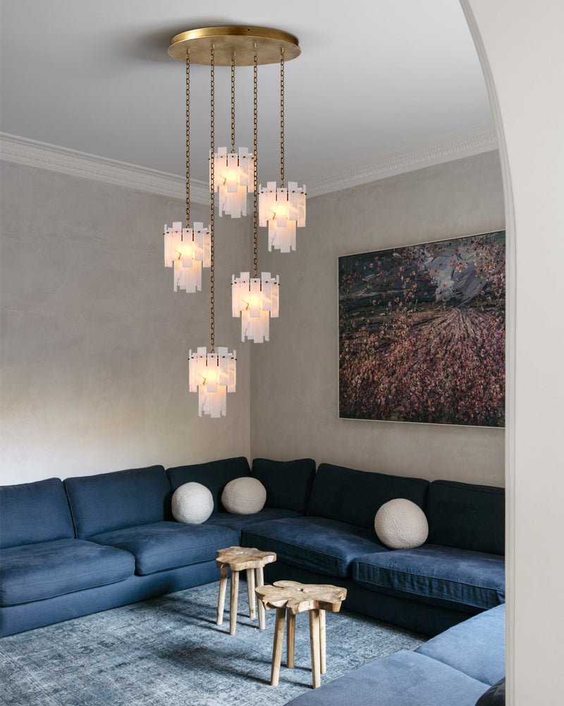 7-light 2-tier Alabaster marble Round Chandelier 13" with adjustable chain 150cm-Luxury Modern Chandelier-Blushlighting-Blushlighting