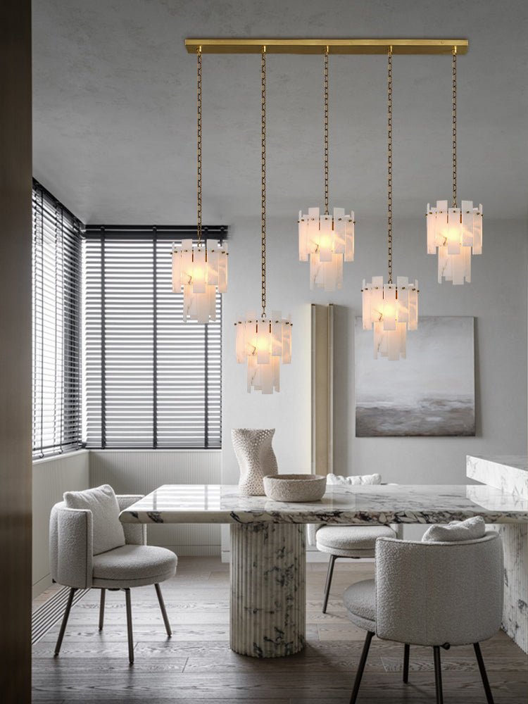 7-light 2-tier Alabaster marble Round Chandelier 13" with adjustable chain 150cm-Luxury Modern Chandelier-Blushlighting-Blushlighting