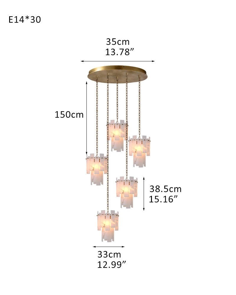 7-light 2-tier Alabaster marble Round Chandelier 13" with adjustable chain 150cm-Luxury Modern Chandelier-Blushlighting-5-light-D33*H38.5CM/D12.99“*H15.16"-A-Brass-Blushlighting
