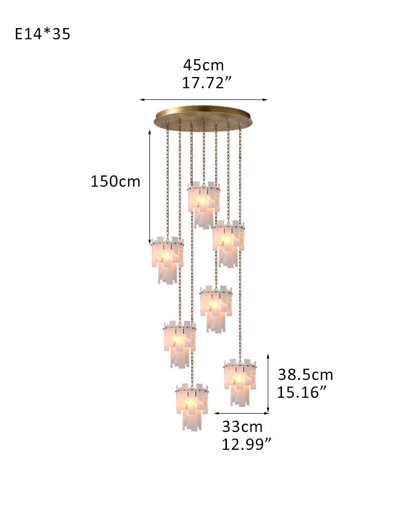 7-light 2-tier Alabaster marble Round Chandelier 13" with adjustable chain 150cm-Luxury Modern Chandelier-Blushlighting-7-light-D33*H38.5CM/D12.99“*H15.16"-A-Brass-Blushlighting
