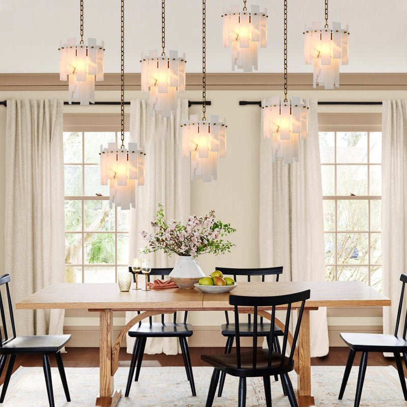 7-light 2-tier Alabaster marble Round Chandelier 13" with adjustable chain 150cm-Luxury Modern Chandelier-Blushlighting-Blushlighting