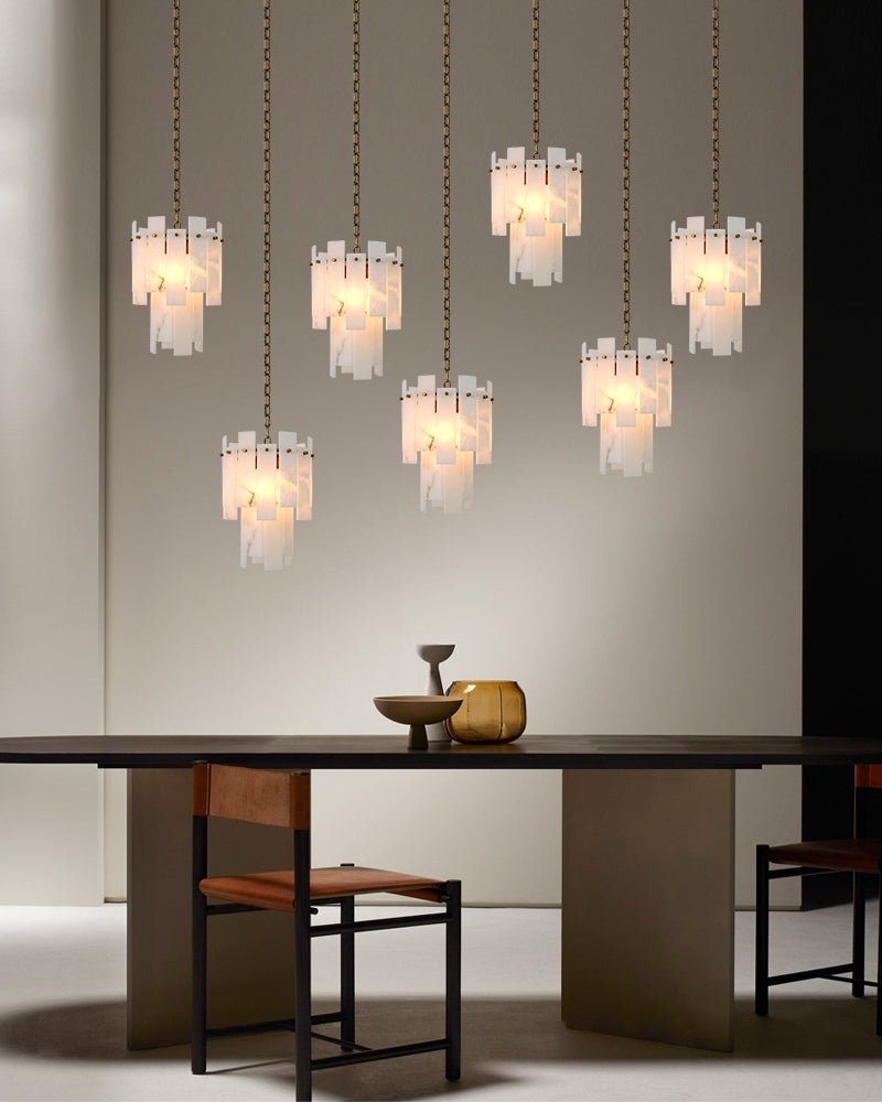 7-light 2-tier Alabaster marble Round Chandelier 13" with adjustable chain 150cm-Luxury Modern Chandelier-Blushlighting-Blushlighting