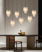 7-light 2-tier Alabaster marble Round Chandelier 13" with adjustable chain 150cm-Luxury Modern Chandelier-Blushlighting-Blushlighting