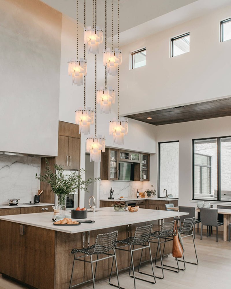 7-light 2-tier Alabaster marble Round Chandelier 13" with adjustable chain 150cm-Luxury Modern Chandelier-Blushlighting-Blushlighting