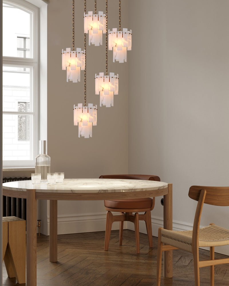 7-light 2-tier Alabaster marble Round Chandelier 13" with adjustable chain 150cm-Luxury Modern Chandelier-Blushlighting-Blushlighting
