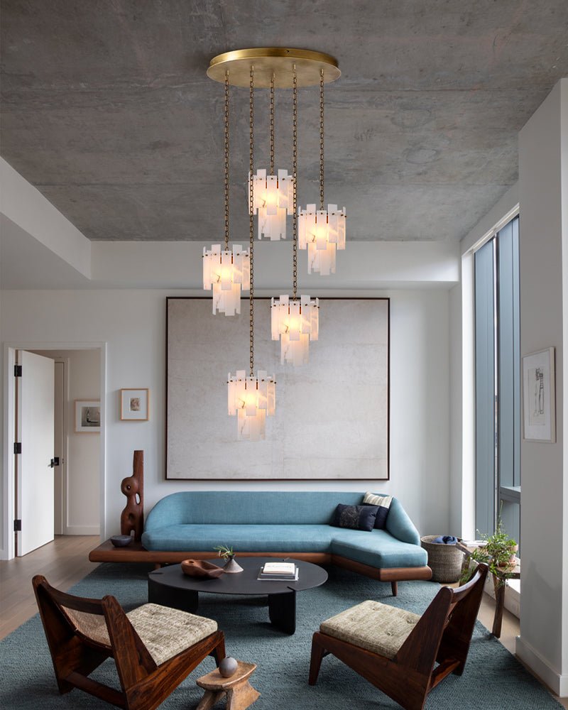 7-light 2-tier Alabaster marble Round Chandelier 13" with adjustable chain 150cm-Luxury Modern Chandelier-Blushlighting-Blushlighting