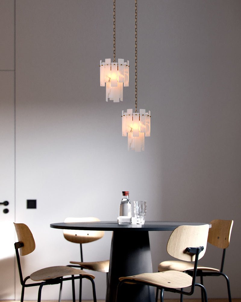 7-light 2-tier Alabaster marble Round Chandelier 13" with adjustable chain 150cm-Luxury Modern Chandelier-Blushlighting-Blushlighting
