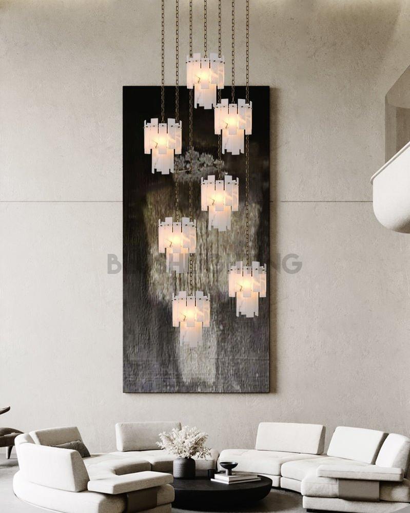 7-light 2-tier Alabaster marble Round Chandelier 13" with adjustable chain 150cm-Luxury Modern Chandelier-Blushlighting-Blushlighting