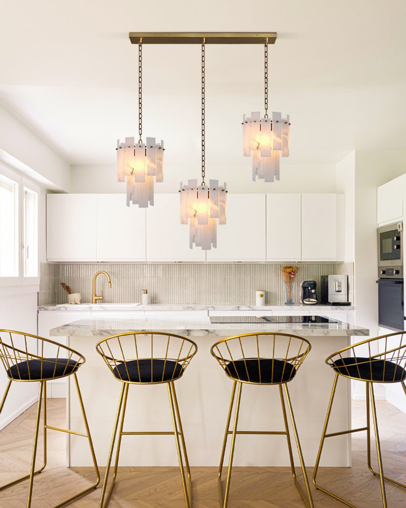 7-light 2-tier Alabaster marble Round Chandelier 13" with adjustable chain 150cm-Luxury Modern Chandelier-Blushlighting-Blushlighting