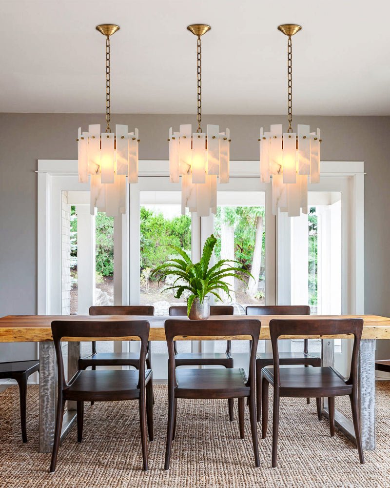 7-light 2-tier Alabaster marble Round Chandelier 13" with adjustable chain 150cm-Luxury Modern Chandelier-Blushlighting-Blushlighting